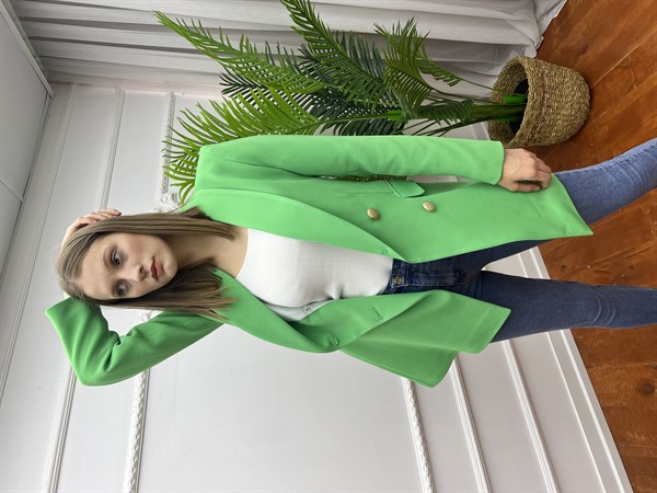 Dört Düğme Fitilli Doku Ottoman Blazer Ceket Yeşil