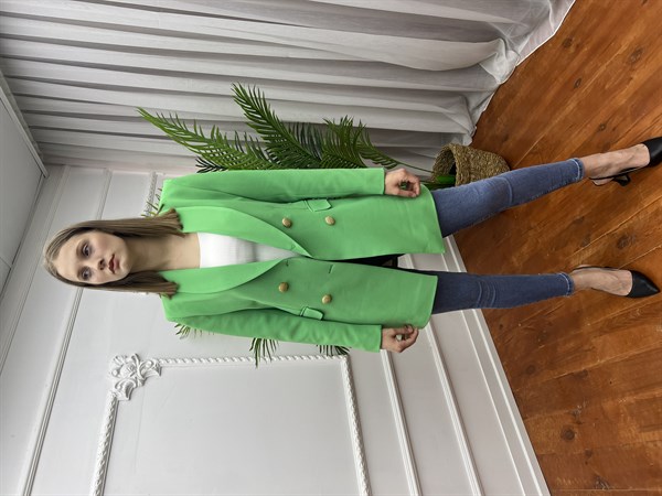 Dört Düğme Fitilli Doku Ottoman Blazer Ceket Yeşil